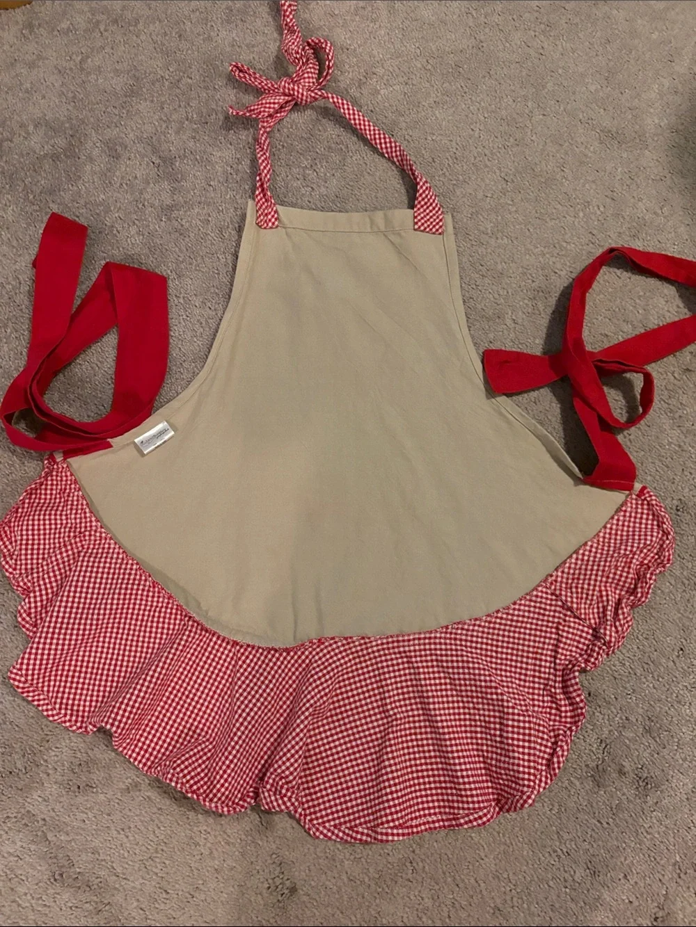 Holiday 'Joy' Ruffled Kitchen Apron in Red and Cream